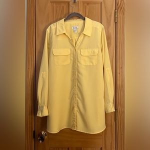 Denim & Co Roll Tab Sleeve Button Front Soft Utility Tunic 1X Sunlight Yellow